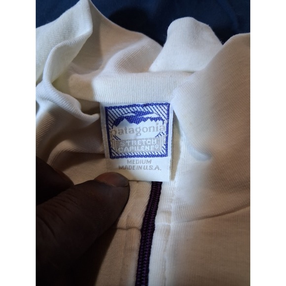 Men's Vintage 90's Patagonia USA Stretch Capilene White 1/4 Zip Base Layer Sz M - Picture 4 of 6